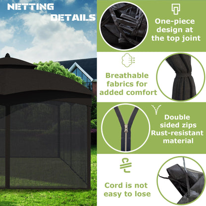 10x12ft Gazebo Universal Mosquito Netting Replacement, Outdoor Canopy Netting Wall Screen with Two-Sided Zippers, Mesh Netting 4-Panel Screen Sidewall Curtain for Most 10' x 12' Gazebo (Black)