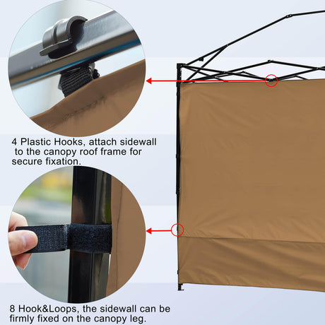Canopy Sunwall Sidewall Gazebos Tent Waterproof for 10x10ft Pop up Canopy Straight Leg Gazebos Outdoor Instant Canopies 1 Pcs Khaki Canopy Sidewall Only NINAT
