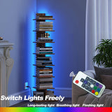 TUTOTAK Narrow Bookshelf, 8-Tier Bookcase with LED Lights, Spine Book Shelf for Small Space, Corner Standing Shelf for Living Room, Office, Study, Entryway, Rustic Brown BS06BB008L TUTOTAK