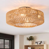 Gutenliter 20" Woven Caged Low Profile Bladeless Ceiling Fan with Light and Remote, Farmhouse Flush Mount Boho Ceiling Fans Light, Enclosed Industrial Ceiling Fan 6 Speed Reversible w/ 4 E26 Bulb Base Gutenliter