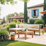 Devoko 5 Pieces Acacia Wood Outdoor Sectional Sofa Set with Coffee Table, Outdoor L-Shaped Couch with All-Weather Cushion for Patio Devoko