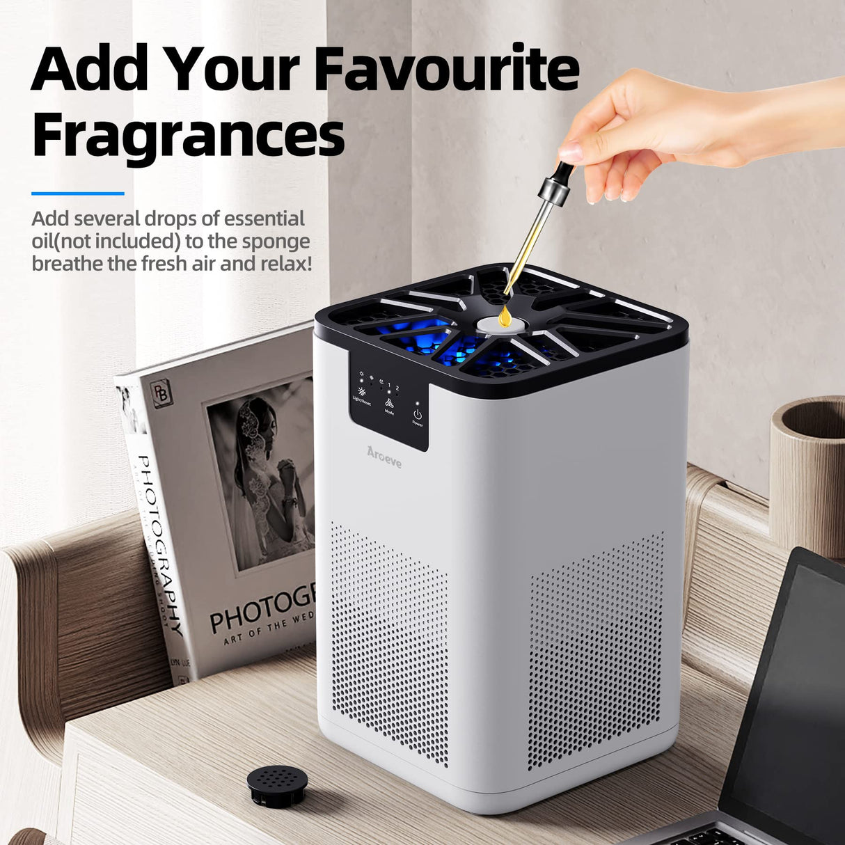 AROEVE Air Purifiers for Bedroom Air Purifier With Aromatherapy Function For Pet Smoke Pollen Dander Hair Smell 20dB Air Cleaner For Bedroom Office Living Room, MK06- White(Available for California) AROEVE