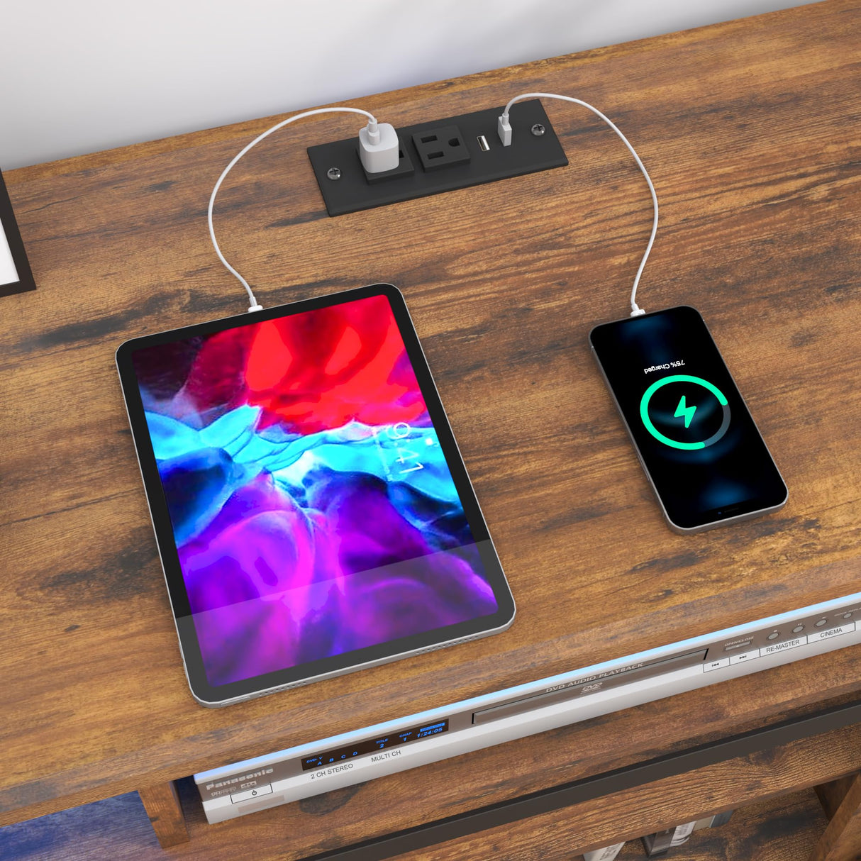 jiteentarou Farmhouse Coffee Bar Cabinet with Power Outlet, Rustic Sideboard Buffet Storage Cabinet with Storage, Wood Buffet Cabinet Serving Table Cupboard for Dining Room, Living Room, Rustic Brown jiteentarou