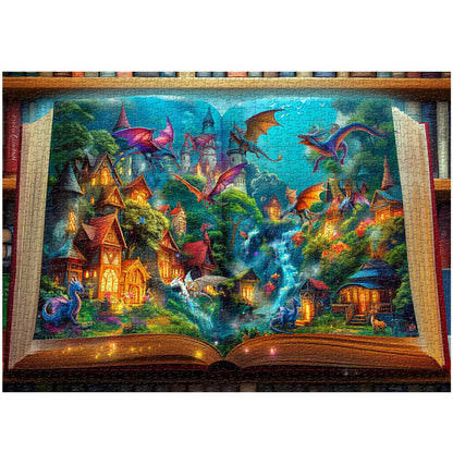 Dragon Puzzle for Adults 1000 Pieces, Magic Library Book Puzzle Nature Forest Animal, Fantasy Dinosaur Jigsaw Puzzle, Impossible Difficult Hard Challenge Puzzle