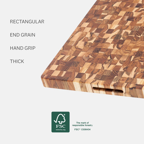 Teakhaus Butcher Block Cutting Board - Large Wooden Cutting Board - Teak End Grain Wood - Knife Friendly - FSC Certified Teakhaus