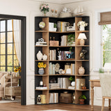 FOTOSOK 74” Tall Corner Bookshelf, 6-Tier Bookshelf and Bookcase with Open Storage, Tall Bookcases Wooden Storage Shelves for Home Office, Thickened Boards for Better Load Bearing, Black/Brown FOTOSOK