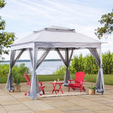 Sunjoy 11x11 ft. Pop-Up Instant Gazebo, Outdoor Portable Steel Frame 2-Tier Top Canopy/Tent with Netting and Carry Bag, Gray Sunjoy