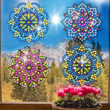 BSRESIN Diamond Art Stained Glass Window Clings with Diamond DIY Pen, 3 Pcs Mandala Window Stickers for Suncatchers, Diamond Art Kits for Adults, Diamond Art Accessories BSRESIN