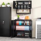 Greenvelly Metal Storage Cabinet, 42" Metal Locking Cabinet with Doors and 2 Adjustable Shelves, Black Steel Cabinet with Lock for Office, Garage, Home, School Greenvelly