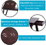 Sofia + Sam Multi Tasking Lap Desk with Venting for Computer Heat | Adjustable Legs and Pullout Drawer | Fits Laptops Up to 15" | Walnut | Laptop Bed Tray | Folding TV Tray Table Sofia + Sam