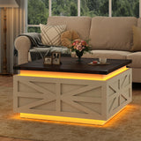 Large Farmhouse Lift Top Coffee Table with Hidden Storage Compartment, Wood Square Center Table with Charging Station&USB Ports for Living Room, White chartustriable