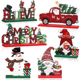 Capoda 6 Pcs Christmas Table Decorations Wooden Christmas Table Centerpieces Xmas Snowman Santa Claus Gnome Table Signs Merry Christmas Table Toppers for Holiday Party Supplies (Red, White) Capoda