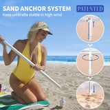 AMMSUN Beach Umbrellas for Sand Heavy Duty Wind Portable, 6.5ft Outdoor Umbrella with Sand Anchor and UV Protection, Parasols Includes Carry Bag for Beach, Patio, and Garden, Yellow Stripes AMMSUN