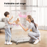 VIVOHOME 4-Tier 49 Inch Collapsible Metal Cat Kitten Ferret Cage 360° Rotating Casters Enclosure Pet Playpen with Ramp Ladders Hammock and Bed White VIVOHOME