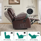 YITAHOME Rocker Recliner Chair with Heat & Massage, Faux Leather Recliner with Overstuffed Armrest, 360° Swivel, Manual Reclining, Rocking Function & Side Pocket for Living Room,Brown1 YITAHOME