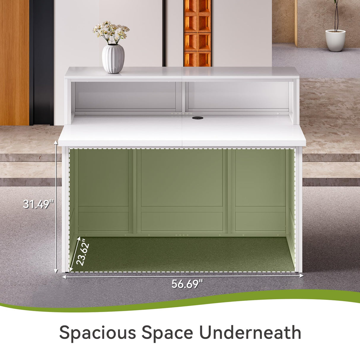 LITTLE TREE 57-Inch Reception Desk with Counter, Boho Style Front Desk, Modern Checkout Counter, Receptionist Desk for Retail, Lobby, Salon, Office, White LITTLE TREE