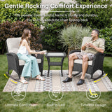 Belord Patio Rocking Chairs Wicker Set - Outdoor Rocking Chairs Set of 2 with Side Table, 3 Piece Patio Rocker Furniture Set with Water-Resistant Cushions for Porch Balcony Backyard Black Belord
