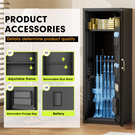 Greenvelly 14-16 Gun Safe for Rifles and Pistols, Rifle Safe with Keyboard Lock, Gun Cabinet for Rifles and Shotguns, Quick Access Fireproof Gun Safe with Pocket and Gun Rack for Home, Black Greenvelly
