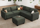 HONBAY Corduroy Modular Sectional Couch with Storage L-Shaped Sectional Couches for Living Room 6 Seater Modular Sofa, Green HONBAY