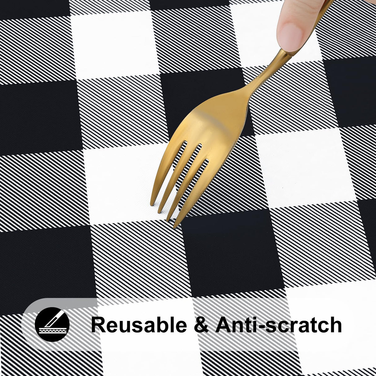 Smiry Rectangle Picnic Table Cloth, Elastic Waterproof Fitted Vinyl Tablecloth for 6 FT Tables, Flannel Backed Buffalo Plaid Table Covers for Dining, Camping, Outdoor (Black and White, 30" x 72") Smiry