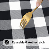 Smiry Rectangle Picnic Table Cloth, Elastic Waterproof Fitted Vinyl Tablecloth for 6 FT Tables, Flannel Backed Buffalo Plaid Table Covers for Dining, Camping, Outdoor (Black and White, 30" x 72") Smiry