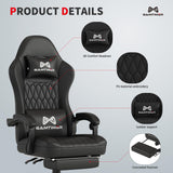 Gaming Chair with Footrest, Ergonomic Computer Chair, PU Breathable Material with Headrest and Lumbar Support, Suitable for Silla Gamer and Adults (Black) Gamtimer