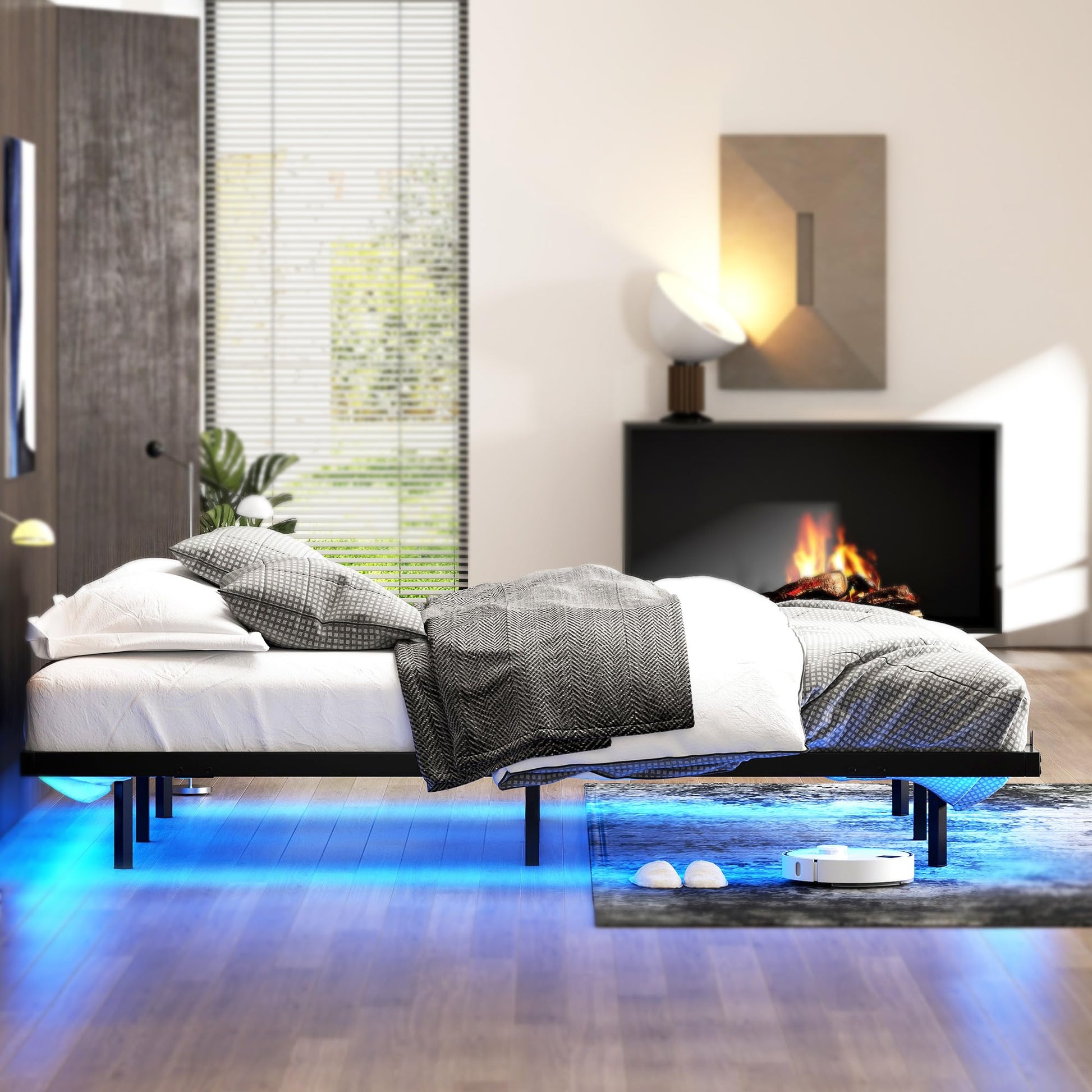 SogesSleep Black King Size Floating Bed Frame with LED Lights - Heavy Duty, No Box Spring Needed - WoodArtSupply