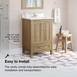 OVE Decors Kansas 24" Single Sink Bathroom Vanity Set with Countertop, Fully-Assembled | Ceramic Sink and Backsplash Included | 02 Doors, 01 Drawer, 24 inches, White Oak OVE Decors