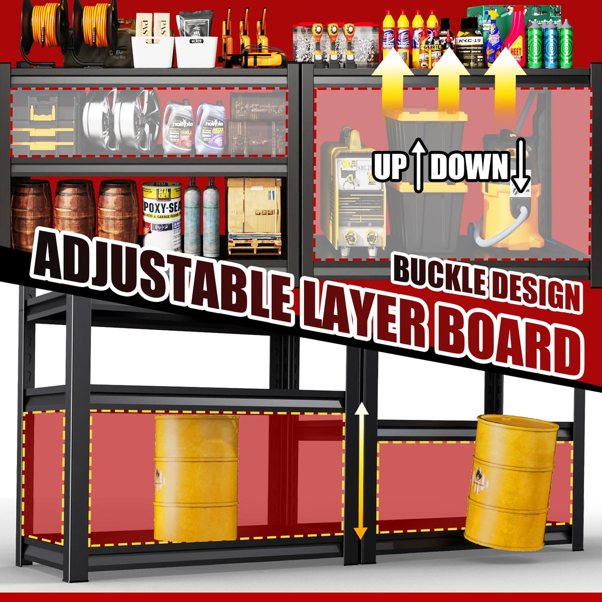 ZIWJHK 72''H*46W'' Garage Shelving, 3000lb Heavy Duty Shelving, Adjustable Metal Shelving Garage Storage Shelves 5 Tier Utility Shelf Unit Metal Shelf Rack for Basement Industrial Black ZIWJHK