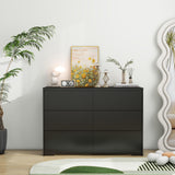 Panana Modern 6 Drawer Double Dresser, Wood Wide 6 Chest of Drawers with Deep Drawers Floor Storage Lateral Drawer Cabinet Organizer for Living Room Bedroom Home Office (Black) Panana