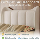 LIKIMIO Full Bed Frame with Headboard, Velvet Upholstered Platform Bed with LED Light, Solid Wood Slats Support, No Box Spring Needed, Cream LIKIMIO