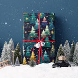 SaringSwoon Christmas Tree Wrapping Paper for Kids Adults - Xmas Wrapping Paper with Starry Night Sky, Christmas Trees and Stars Designs for Winter Holiday - 40×28 Inches, 4 Folded Sheets SaringSwoon