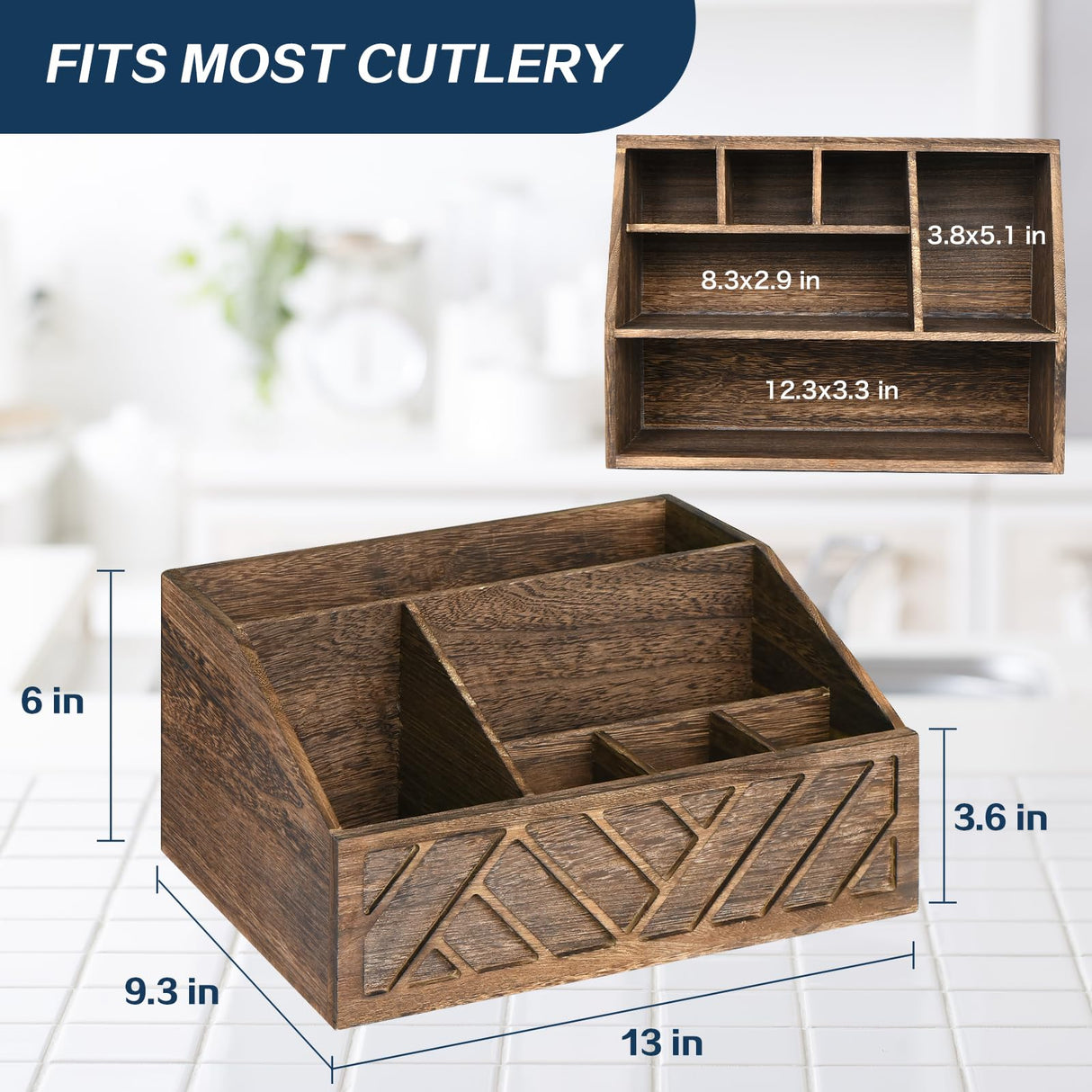 Paper Plate Dispenser, Paper Plate Holder for Kitchen Counter, Wood Rustic Silverware Utensil Caddy, Cutlery Flatware Organizer Box for Cups Spoons Forks Plates Napkins, Kitchen Accessories (Brown) Ukonvi