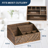 Paper Plate Dispenser, Paper Plate Holder for Kitchen Counter, Wood Rustic Silverware Utensil Caddy, Cutlery Flatware Organizer Box for Cups Spoons Forks Plates Napkins, Kitchen Accessories (Brown) Ukonvi