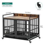 YITAHOME 37.5'' Heavy Duty Dog Crate with Removable Divider, Double Doors & Locks Design, Furniture Style Large Dog Crate with 360° Rotatable Dog Bowls & 360° Wheels & 2 Trays for Small/Medium Dog YITAHOME