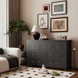 7 Drawer Dresser for Bedroom, Farmhouse Wood Chest of Drawers, Wide TV Stand Closet Storage Furniture with Metal Handle, Modern Wooden Clothes Organizer for Hallway, Living Room, Entryway, Black Xixini