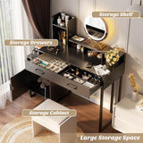 Besiost Vanity Desk, Small Vanity Desk with Power Outlet, Makeup Desk with Drawers and Cabinets, Vanity Set with Storage Shelves for Bedroom, No Mirror, White Besiost