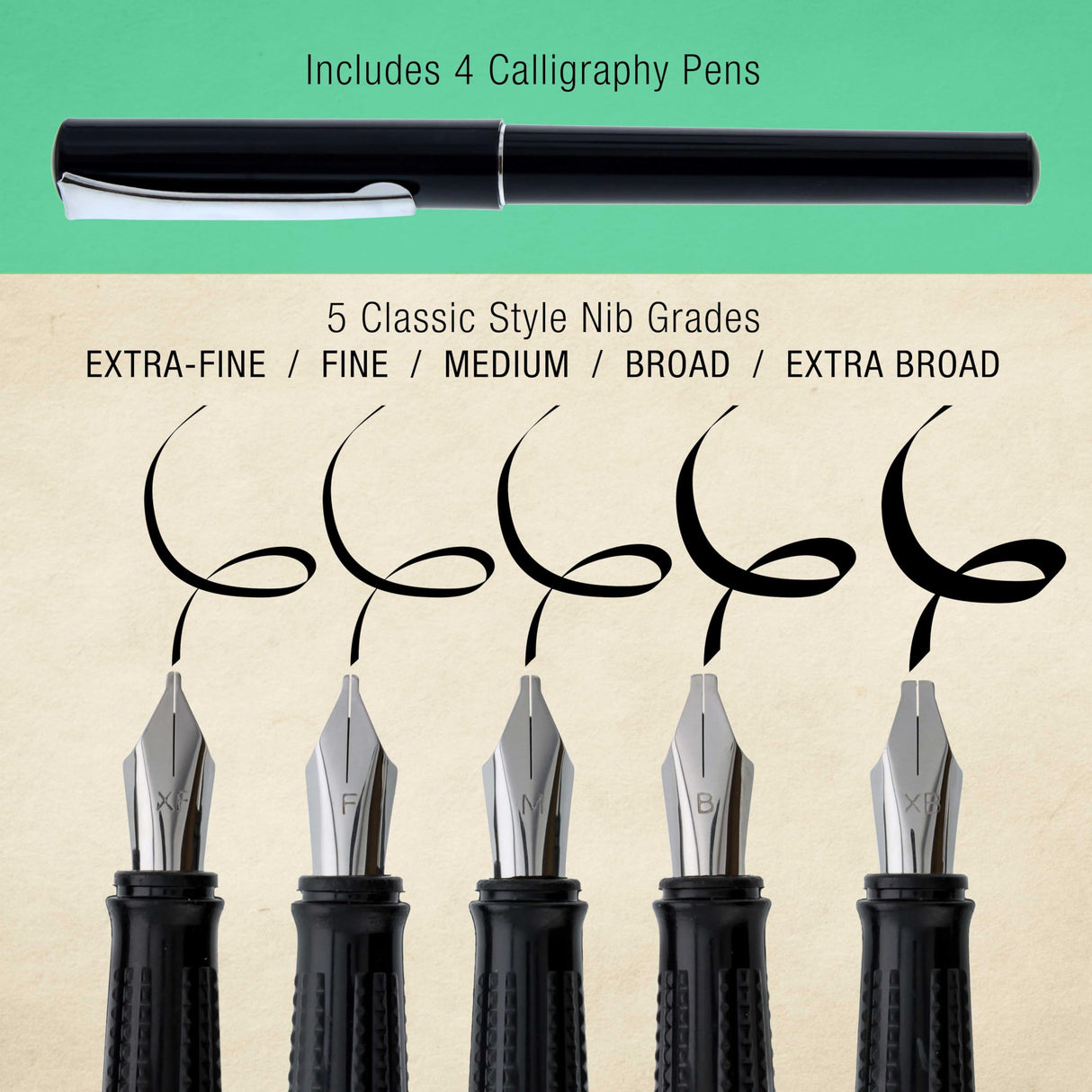 U.S. Art Supply 35-Piece Calligraphy Pen Set - 4 Pens, 5 Nibs, 22 Inks, Includes Calligraphy Pens for Writing, Beginners Handbook & Practice Paper Pad U.S. Art Supply