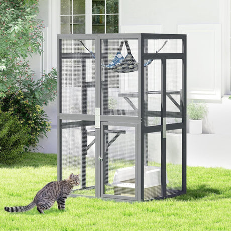 Catio Outdoor Cat Enclosure, Outdoor Cat House with Window Access, Patio Kitty Shelter (Grey) CHEN Select