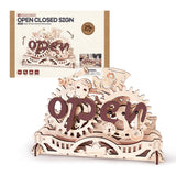 ROBOTIME LK506 Open Closed Sign 3D Puzzle, Mechanical Wooden Model to Build for Beginners, Wooden Puzzles for Adults & Teens, Home Office Cafe Aesthetic Decor Unique Gift ROBOTIME