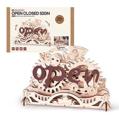 ROBOTIME LK506 Open Closed Sign 3D Puzzle, Mechanical Wooden Model to Build for Beginners, Wooden Puzzles for Adults & Teens, Home Office Cafe Aesthetic Decor Unique Gift - WoodArtSupply