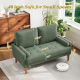 Loveseat Sofa with Solid Wood Legs,48" Small Corduroy Couches for Small Spaces, Mid Century Modern Love Seat for Living Room, Bedroom, Easy Assembly with Throw Pillow, Green Vesgantti