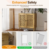 RoyalCraft Rattan Accent Cabinet with Doors, Farmhouse Buffet Entryway Cabinet with Oak Legs for Living Room, Natural Wooden Decorative Sideboard with Adjustable Shelf RoyalCraft