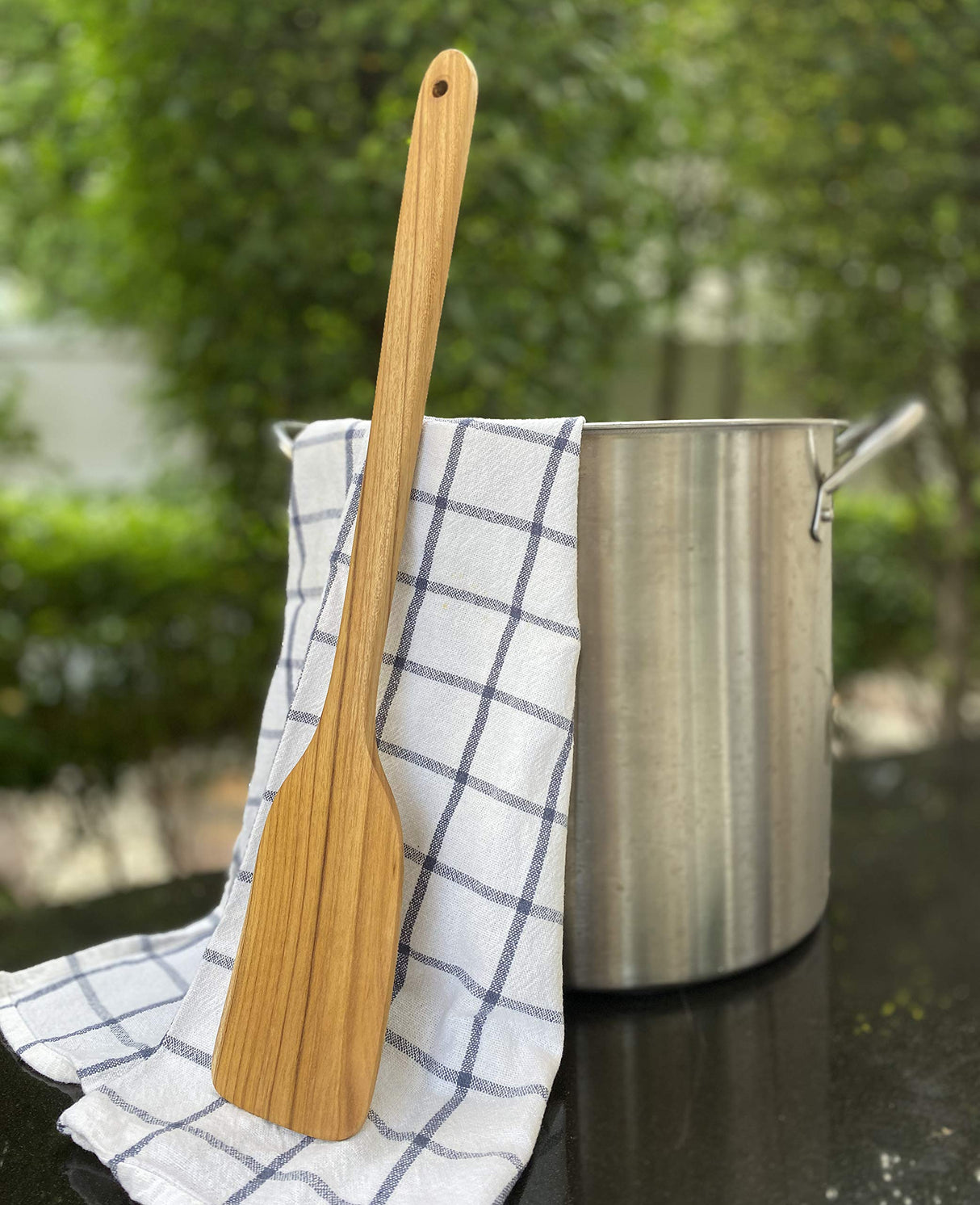 FAAY 18" Teak Long Wooden Spatula, Heavy Duty Stir Paddle for Cooking in Big Pot, Canning, Handcrafted from High Moist Resistance Teak, Wooden Spoon Flat for Brewing, Grill, Mixing, Stirring, Decor FAAY