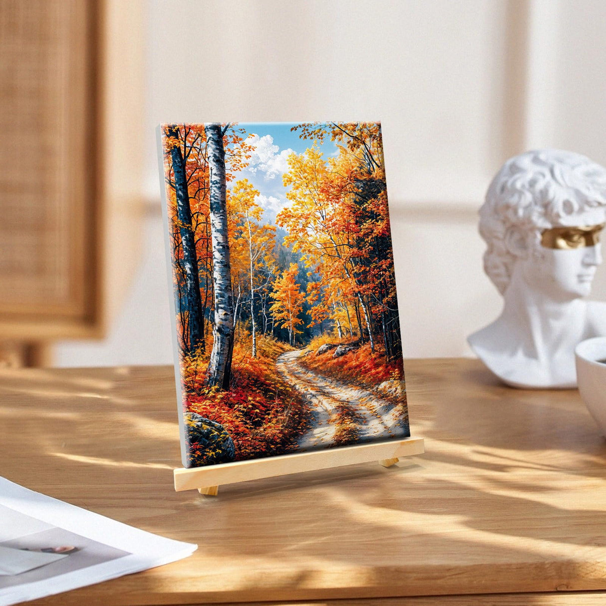 YOYA Framed Paint by Numbers Kit for Adults - Fall Forest Adult Paint by Number Kits on Canvas with Easel, DIY Autumn Landscape Paint by Number Framed Canvas for Home Wall Decor 8x12 Inch YOYA