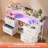 YILQQPER LED TV Stand with Power Outlet for Living Room, TV Media Console for TVs 50 Inch, Modern Dresser TV Stand with 4 Fabric Drawers & Shelves, Media Entertainment Center for Bedroom, White YILQQPER