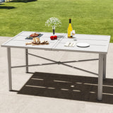 YITAHOME 59" Rectangular Outdoor Patio Dining Table for 6-Person, Outdoor Patio Dining Table with 2" Umbrella Hole and Sturdy Iron Frame Perfect for Lawn Backyard Garden, Gray YITAHOME
