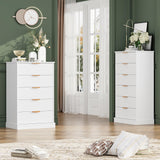 FACBOTALL 5 Drawer Dresser, White Dresser for Bedroom with Wavy Patterns, Wood Dressers with Embedded Handles, Modern Style Chest of Drawers for Living Room Hallway Entryway FACBOTALL