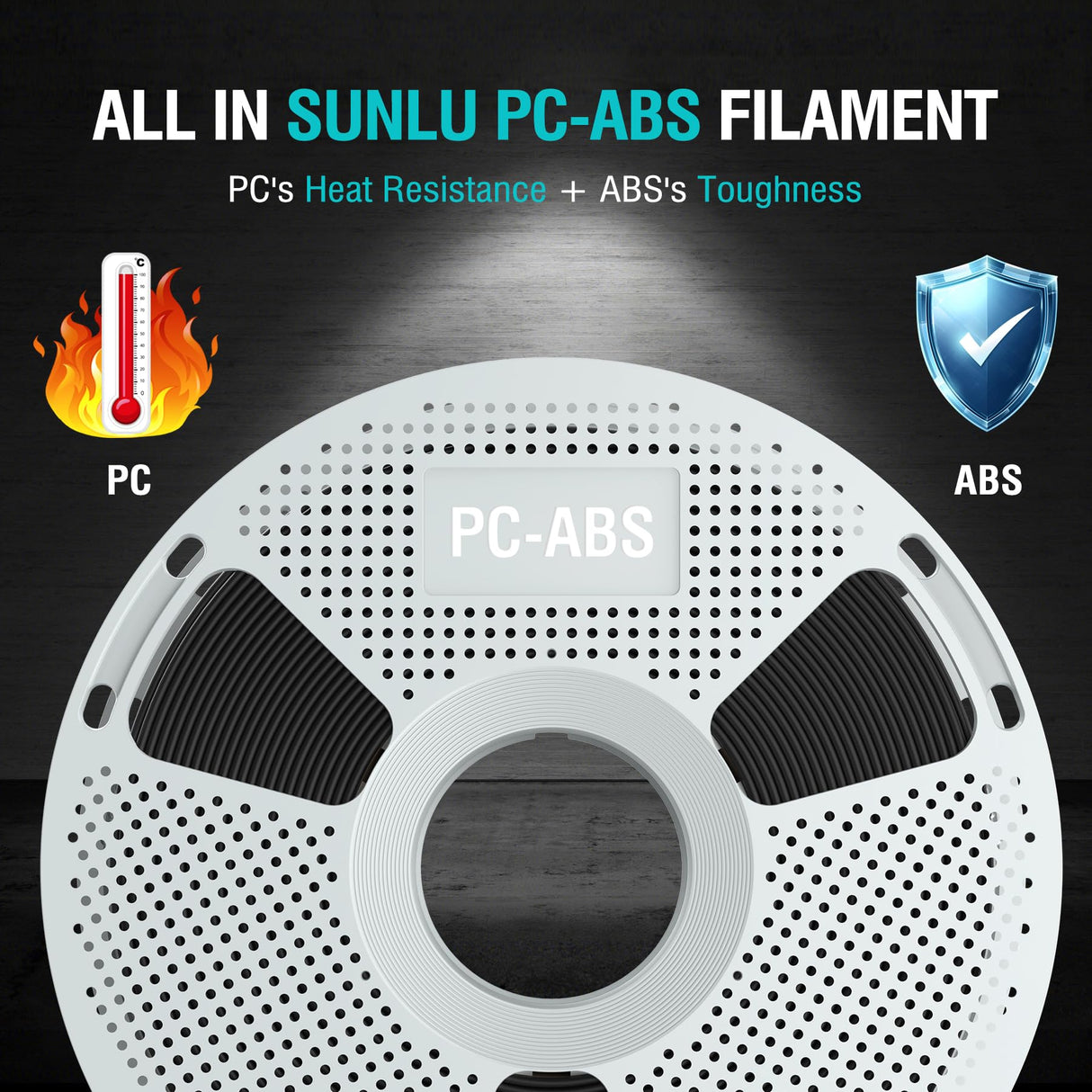 SUNLU PC-ABS 3D Filament 1.75mm 1KG, PC & ABS Hybrid 3D Filament, High-Strength, Paint & Plate Ready, Industrial-Grade, Heat-Resistant Spool, Dimensional Accuracy +/-0.02mm, 1KG Spool(2.2lbs), White SUNLU
