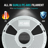 SUNLU PC-ABS 3D Filament 1.75mm 1KG, PC & ABS Hybrid 3D Filament, High-Strength, Paint & Plate Ready, Industrial-Grade, Heat-Resistant Spool, Dimensional Accuracy +/-0.02mm, 1KG Spool(2.2lbs), White SUNLU